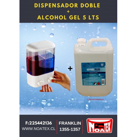 PACK DISPENSADOR DOBLE + ALCOHOL GEL 5LTS